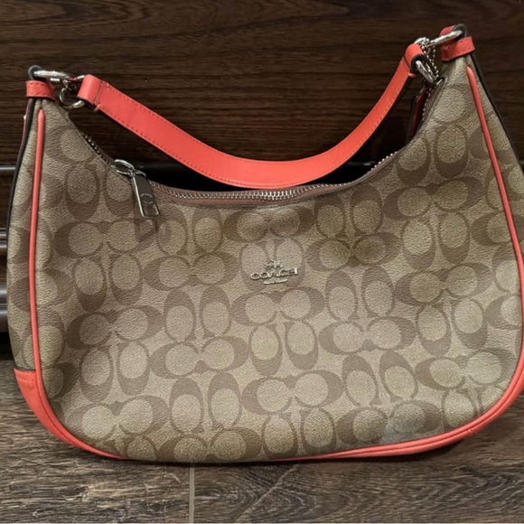 Coach Tan and Coral Shoulder Bag - Picture 1 of 4